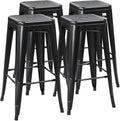 Yaheetech 30 Inch Metal Bar Stools Set of 4, Bar Height Backless Bartools, Industrial Stackable Bar Chairs with Footrest for Kitchen/Dining Room/Bistro/Patio, Black