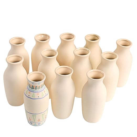 Colorations Decorative Ceramic Vases, Set of 12, Small, Unfinished, Coated Inside, Gift, DIY, Ready to Decorate, Arts & Crafts, Craft Project, Nature, Flowers, Herb Garden, Ages 5 & Up