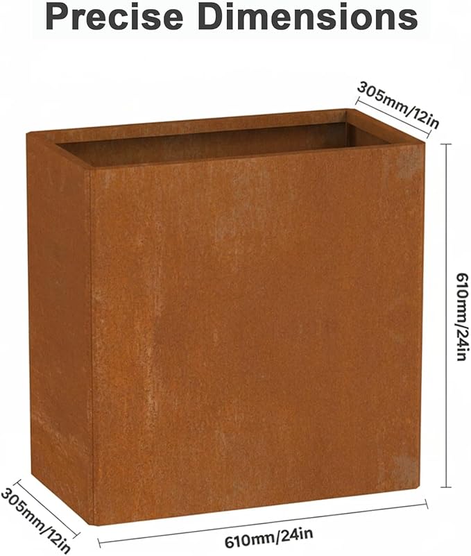 Corten Steel Planters - 24X12X24 inch Removable Insert Shelf for Garden Patio