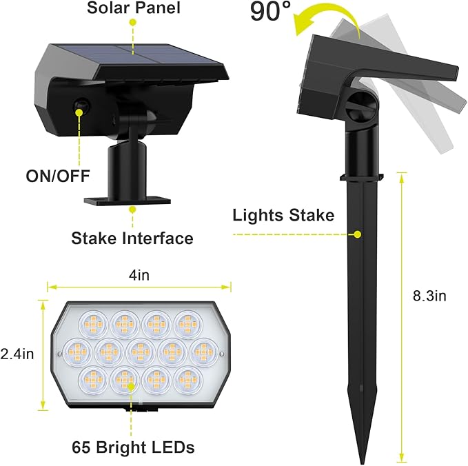 Solar Spot Lights Outdoor 8 Pack, IP65 Waterproof Solar Landscape Spotlights with 65 LEDs, 3 Lighting Modes Solar Garden Lights for Yard Pathway House Driveway (Warm White)