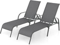Giantex 2 Pack Patio Lounge Chair, Outdoor Chaise Lounge with 5 Adjustable Backrest, Sturdy Steel Frame, Sunbathing Recliner, Tanning Chair for Beach, Outside, Yard, Balcony, Pool Chairs (2,Dark Gray)
