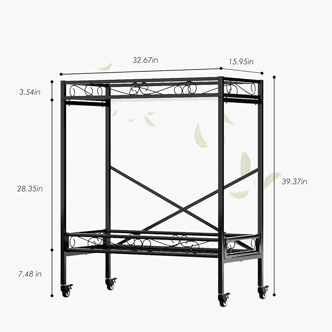Zhongma 2 Tier Sturdy Metal Plant Stand with Wheels, 32.7x16x39.4 Inch High, Heavy Duty Succulent Shelf for Home Indoor and Outdoor, 440 LBS Capacity & Heavy Duty Construction
