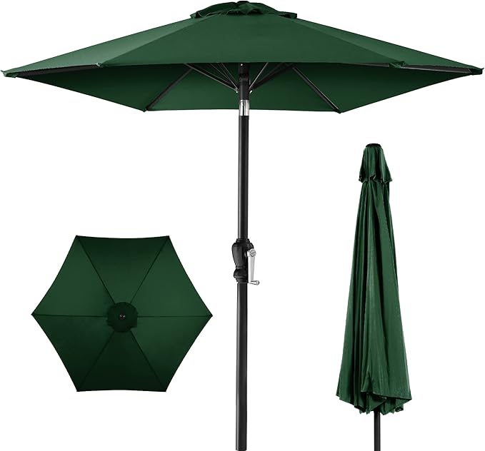 Best Choice Products 7.5ft Heavy-Duty Round Outdoor Market Table Patio Umbrella w/Steel Pole, Push Button Tilt, Easy Crank Lift - Green