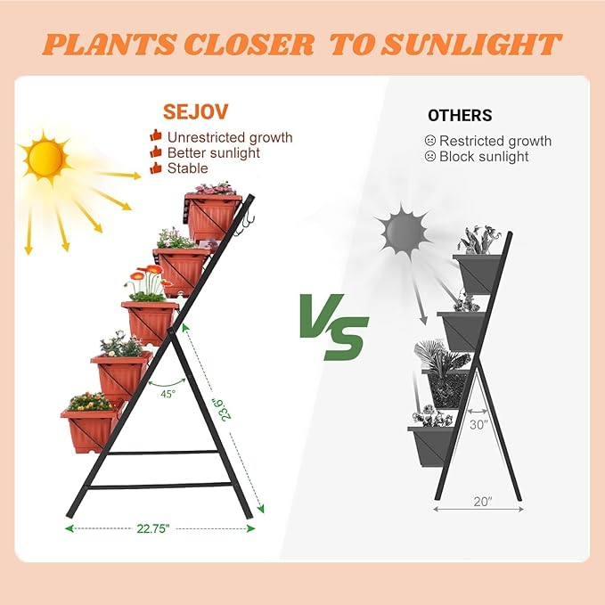 SEJOV 2 Pack Vertical Raised Garden Bed, 5 Tiers Elevated Planter Box for Herbs Vegetables Flowers, Graden Vertical Planter w/Drainage System for Patio Balcony Garden Outdoor Indoor Plants, Dark Red