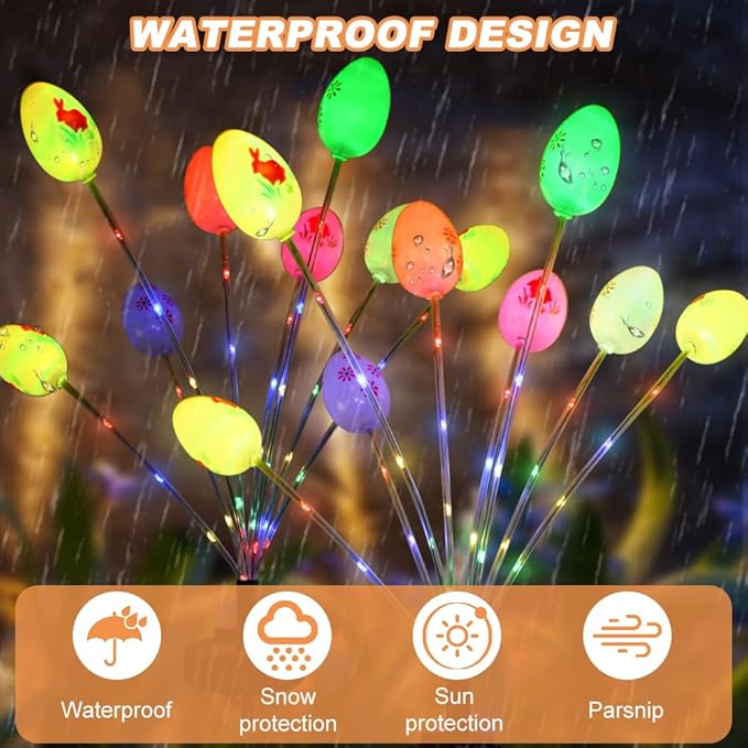 2 Packs Solar Easter Decorations Outdoor Stake Lights, 16 LEDs Colorful Swaying Egg Lights for Easter Decor, Waterproof Easter Solar Lights Decor for Garden, Lawn, Pathway, Yard, Porch & Patio