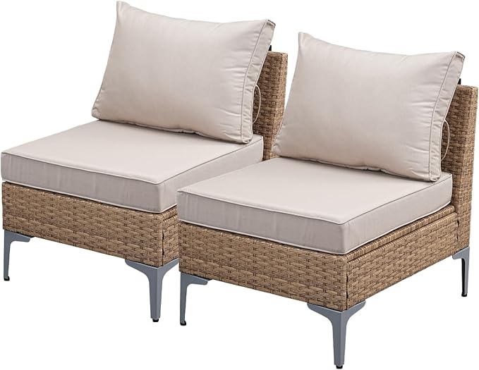 2-Piece Patio Furniture Set, Outdoor Wicker Sectional Sofa with Coffee Table, Anti-Slip & Thick All-Weather Cushions for Party, Poolside, Backyard, Beige