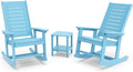 GREENVINES Outdoor Rocking Chair Set | 3-Piece | 2 Rocking Chairs with 1 Side Table | Porch Rocker | HDPE Plastic | Arctic | Patio Furniture Sets | High Back | Big & Tall | Ladder Back