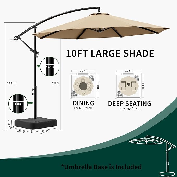 OLILAWN 10ft Patio Umbrella with Base Included, Outdoor Offset Cantilever Umbrella Upgraded Yarn-dyed Fabric Shade, Sturdy 8 Rids,360 Degree Rotation & Easy Tilt Adjustment, for Pool Deck Porch Backyard Garden,Beige