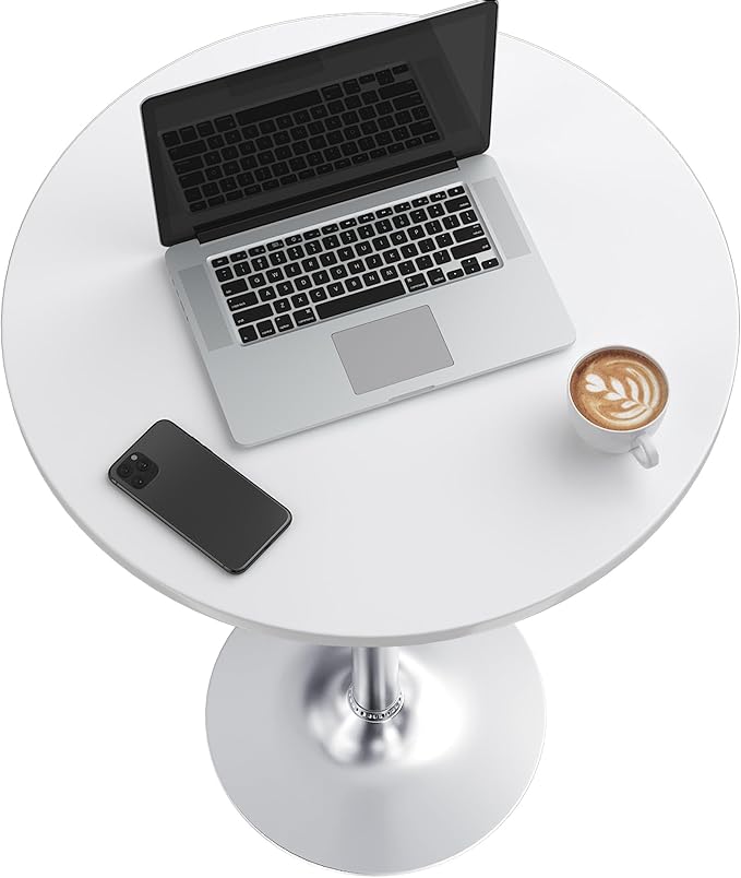 Furmax Bistro Pub Table Round Bar Height Cocktail Table for Home Bar, Small Round Bar Tables for Party, Dining Room, Living Room and Wedding, Metal Base MDF Top Obsidian, 40.6 Inch Height (1, White-2)