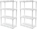 Gracious Living 2 Pack Light Duty Storage Shelves, Knect-A-Shelf 4-Shelf Ventilated Shelving Rack Organizer for Home, Garage, Basement & Laundry, White