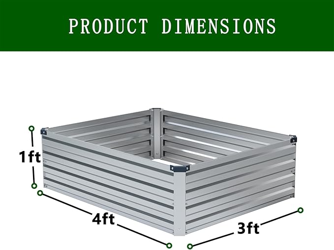 4×3×1FT(2PCS) Galvanized Raised Garden Bed Kit, Metal Planter Boxes,Large Raised Garden Bed for Planting Vegetables,Flowers,Herbs -Silver