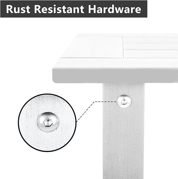 Double Adirondack Outdoor Side Table Weather Resistant, Patio Rectangular End Table for Adirondack Chair, White
