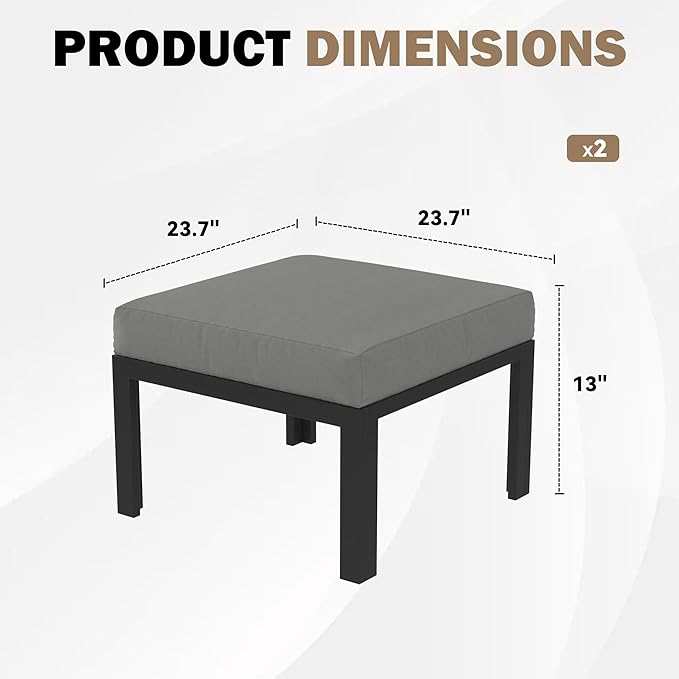 HOMREST Metal Outdoor Ottoman, 2-Piece Aluminum Footstool w/Removable Cushion, Multipurpose Footrest Stool Additional Seating, Set of 2 Outdoor Ottomans for Patio Deck (Dark Grey)