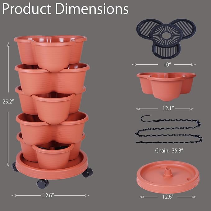 5-Tier Vertical Garden Tower Stackable Planter for Strawberries, Flowers, Vegetables & Herbs(Indoor & Outdoor)