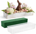 Dandat 1 Set Wood Boxes for Centerpieces 16x4 Inch Rectangle Wooden Planter Box Rustic Wooden Planters with Removable Plastic Liner Floral Foam Blocks for Christmas Wedding Home Garden Decor(White)