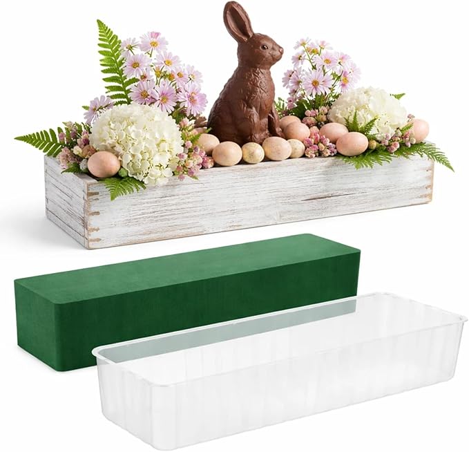 Dandat 1 Set Wood Boxes for Centerpieces 16x4 Inch Rectangle Wooden Planter Box Rustic Wooden Planters with Removable Plastic Liner Floral Foam Blocks for Christmas Wedding Home Garden Decor(White)