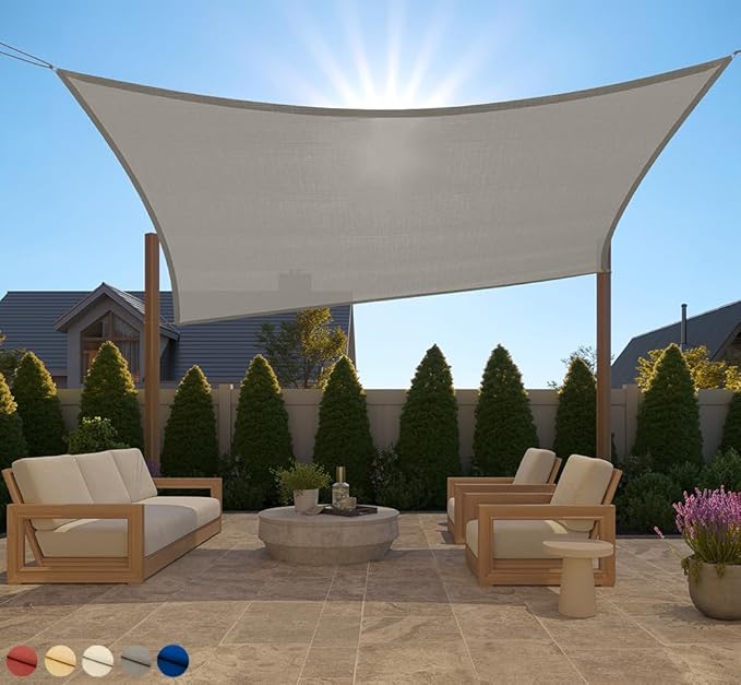 GORILLA GRIP Heavy Duty Sun Shade, UV Protection Fade Tear and Rust Resistant Rectangle Sunshade Canopy, Curved Edges Blocks Sunlight, Breathable Sail, Outdoor Patio, Lawn Garden, 8x10 FT Gray