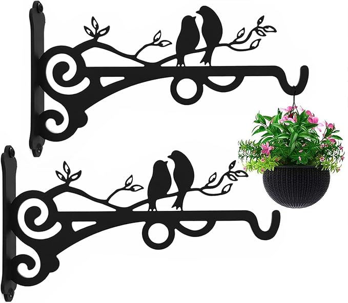 Multipurpose Hanging Basket Plant Brackets Outdoor Indoor, Heavy Duty Solid Steel Plant Hangers, Wall Mounted Lantern Hooks for Garden Plants Flower Light Bird Feeder Pack of 2