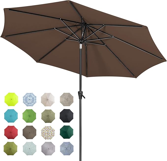 Tempera Patio Market Outdoor Table Umbrella with Auto Tilt and Crank, Large Sun Umbrella with Sturdy Pole & Fade Resistant Canopy, Easy to Set