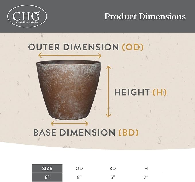 Classic Home and Garden Vogue Planter Pots w/Pottery Quality Finish - Modern Indoor & Outdoor Flower Pots - UV-Resistant Porch Planters - Decorative Pot for Flowers & Herbs (8” Weathered Copper)