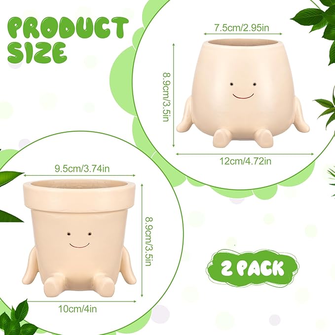 Domensi 2 Pcs Swing Hanging Planter Cute Smile Flower Face Pot Indoor Outdoor Pots for Succulent String of Pearls Plants Plant Ideal Gifts for Christmas Birthday(Sit Mixed Shapes,Small)