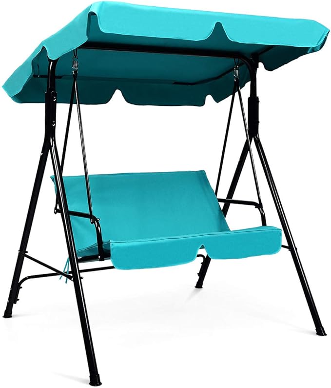 Tangkula 2 Person Porch Swing, Outdoor Swing with Removable Cushions, Solid Steel Structure, Patio Swing with Adjustable Canopy for Porch, Backyard, Garden, Balcony Turquoise