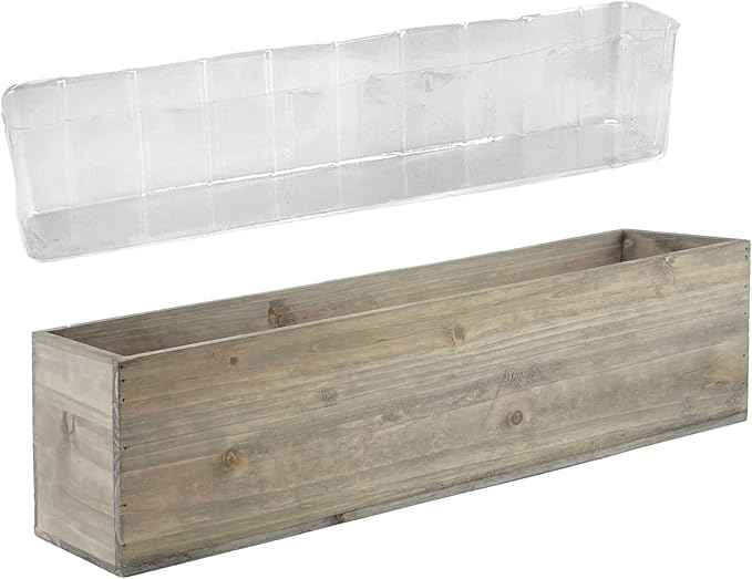 CYS EXCEL Rectangle Wood Planter Box with Removable Plastic Liner (H:6" Open:23"x6") | Multiple Size Choices Wood Rectangular Planter | Indoor Decorative Window Box