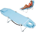 ABORON 2-in-1 Tanning Chair with Face Hole, Folding Camping Cot for Adults, 5-Position Adjustable Lounge Chair with Pillow, Heavy Duty 600D Oxford Portable Cot for Beach, Patio, Poolside