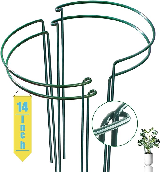 Snake Plant Support Stake - Half Round Peony Stake and Support, Heavy Duty Hydrangea Support Cage, Half Moon Houseplant Support Ring for Potted Indoor Plants (4 Pack, 14x8Inch)