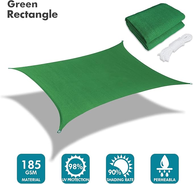 KANAGAWA 16'X16' Dark Green Custom Size Sun Shade Sail Square UV Block Canopy Cover for Patio Backyard Lawn Garden Outdoor (Customized Available)