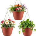 Hanging Planters 11 Inch, 3 Pcs Flower Pots with Drainage Hole, Self Watering Hanging Basket for Indoor Outdoor Plants, Decor, Pottery Red