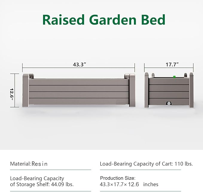 Raised Garden Bed, 21 Gallon Self-Watering Outdoor Raised Planter Box with Drainage Plug and Gauge for Vegetables, Flowers and Herbs, Durable Rustproof Resin for Backyard Patio Porch (Grey)