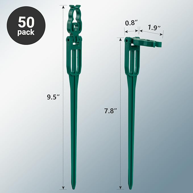 SURAIELEC 50 PCS Christmas Light Stakes, 9.5" Tall Stakes for C7 C9 Christmas Lights Outdoor, Univeral Plastic Light Stakes for Yard, Holiday Decorations, Pathway, Driveway, Lawn, Green