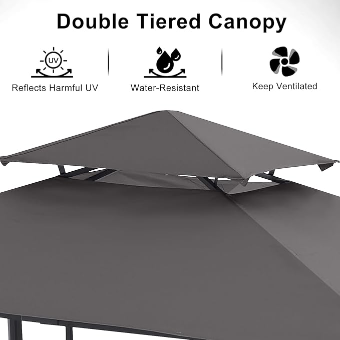 ABCCANOPY Grill Gazebo with 2 Side Awnings - 14x5 Outdoor BBQ Canopy Shelter with 2 Led Lights for Patio Backyard Grilling (Dark Gray)