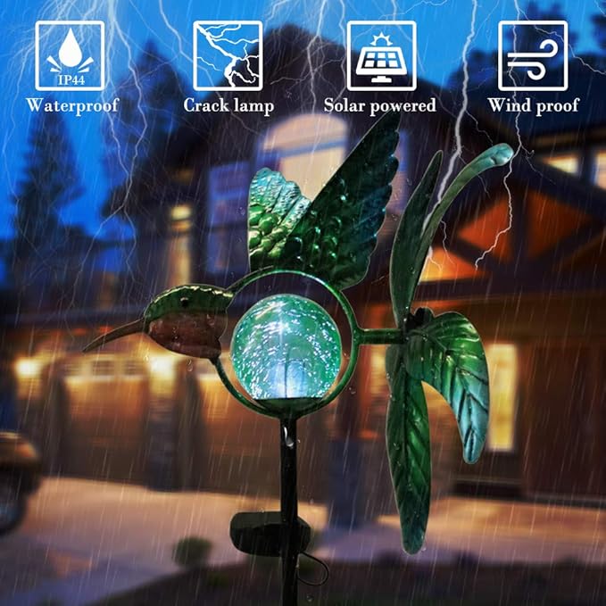 Afirst Solar Hummingbird Wind Spinner, Metal Kinetic Garden Stake Lights Wind Spinners, Outdoor Lights Lawn and Garden Décor