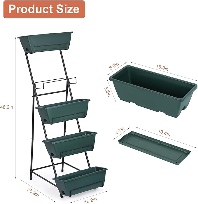 YBING Vertical Raised Garden Bed 5 Tier Herb Garden Planter 48.2 Inches Tall Tiered Planter Box for Outdoor Plants Home Gardening Green