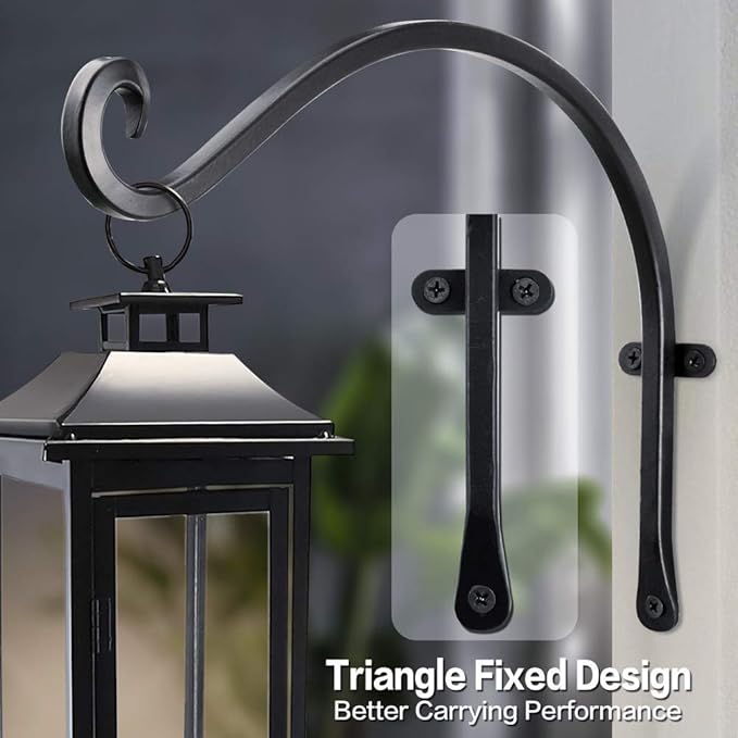 Qiang Ni Bird Feeder Hanger: 12-Inch Wall-Mounted Plant Bracket Outdoor - 4 Pieces Black Plant Hooks for Hanging Flower Baskets