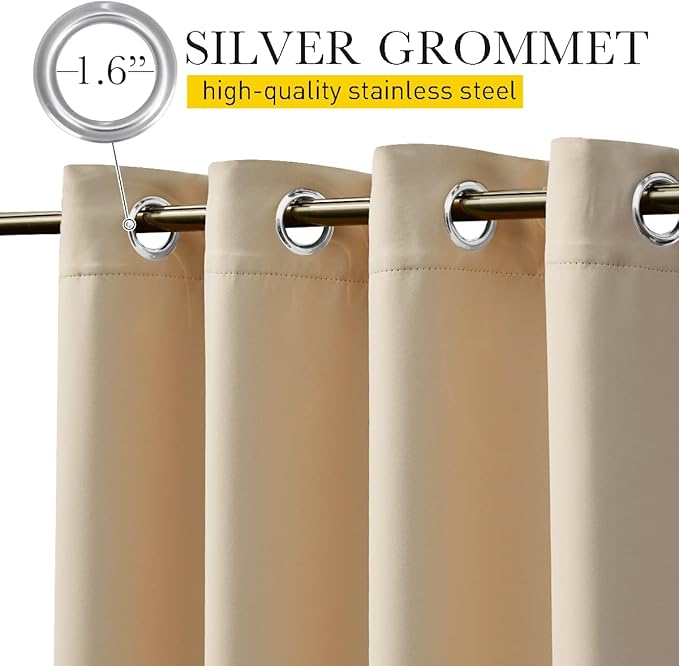 NICETOWN 2 Panels Outdoor Curtains for Patio Waterproof & Windproof, Thermal Insulated Top & Bottom Grommet & Back Tab Light Block Outdoor Drapes with Bouns Rope for Fixed, Biscotti Beige, W52 by L95