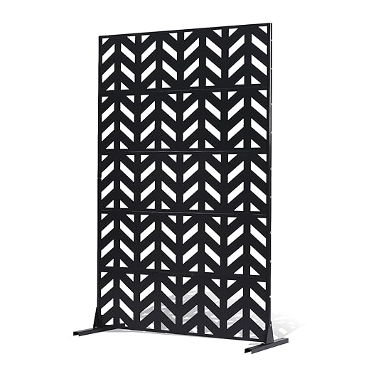 VEVOR Metal Privacy Screen, 47" W x 72" H, Outdoor Privacy Screens 5-Panel, Freestanding Outdoor Divider with Stand, Decorative Garden Steel Privacy Fence for Balcony Patio Indoor Room Black