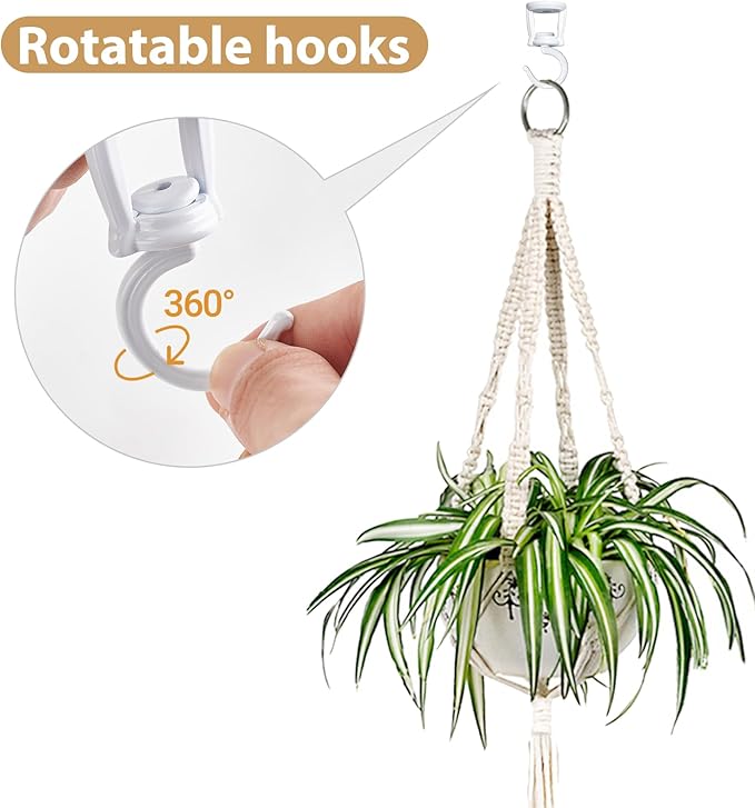 Mkono Ceiling Hooks for Hanging Plants, Heavy Duty Metal Plant Hanger for Drop Ceiling, Swag Hook for Hanging Planters, Lights, Birdfeeders, Indoor Outdoor Decorative Screw-in Hooks (White 2 Pack)