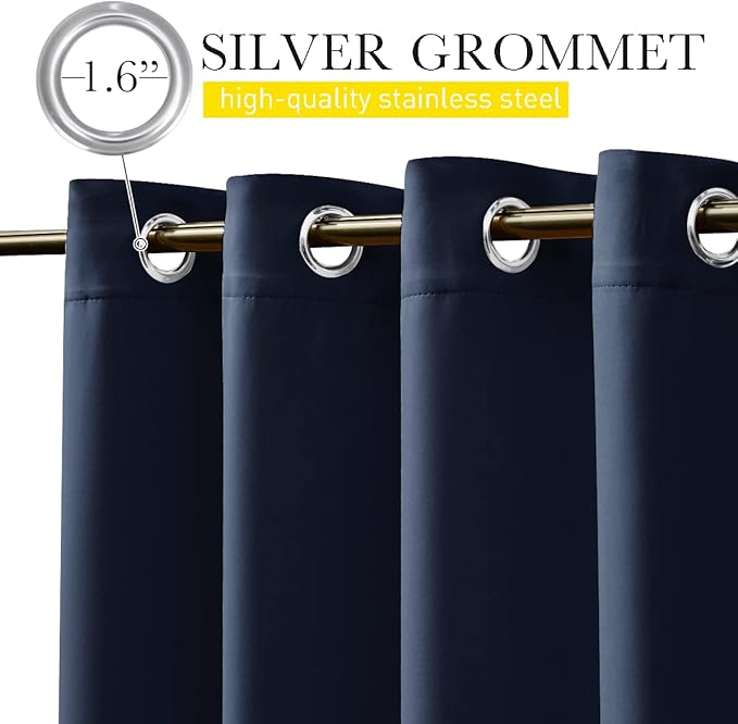 NICETOWN 2 Panels Outdoor Curtains for Patio Waterproof & Windproof, Thermal Insulated Top & Bottom Grommet & Back Tab Light Block Outdoor Drapes with Bouns Rope for Fixed, Navy Blue, W84 by L95