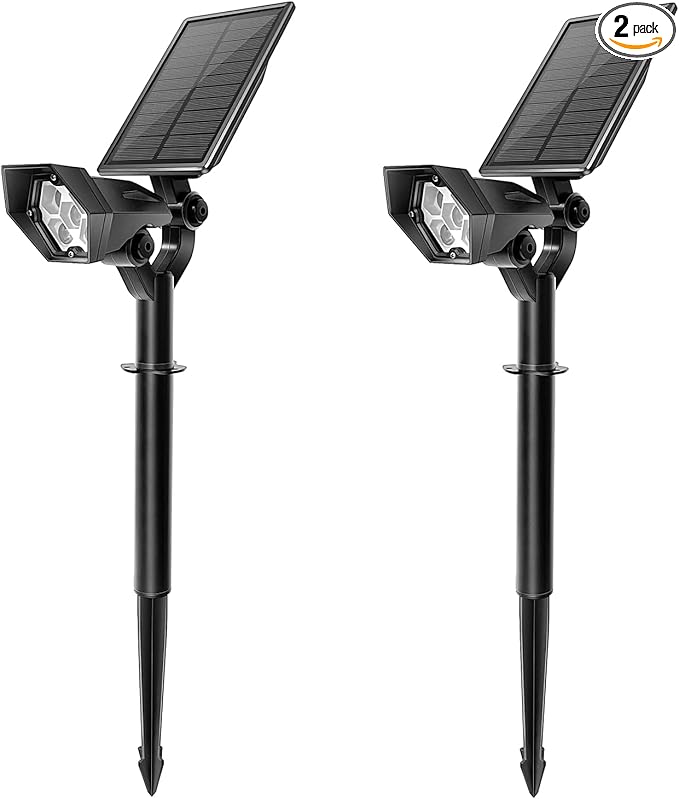Solar Spotlights Outdoor, 4 Modes Solar Landscape Spot Light with Super Brightness LED, Panel & Light Adjustable, Solar Powered Security Lights IP65 Waterproof for Walkway Yard Garden, 2 Pack