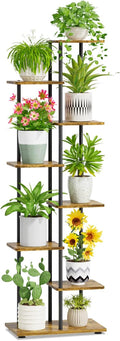 iDavosic.ly 7 Tier Tall Plant Stand Indoor, Tiered Corner Metal Wood Multiple Flower Holder Shelf, 58 Inch Orchid Display Rack for Patio Porch Living Room Balcony Outdoor, Modern Black & Rustic Brown