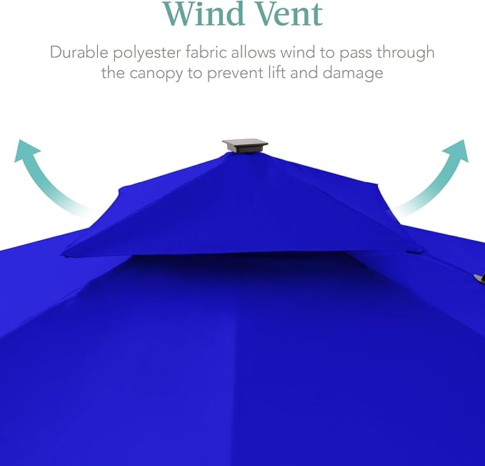 Best Choice Products 10x10ft Cantilever Patio Umbrella w/Base Included, Solar LED Lights 360 Rotation Large Offset Hanging Outdoor Shade for Deck Pool Backyard w/Stand – Resort Blue