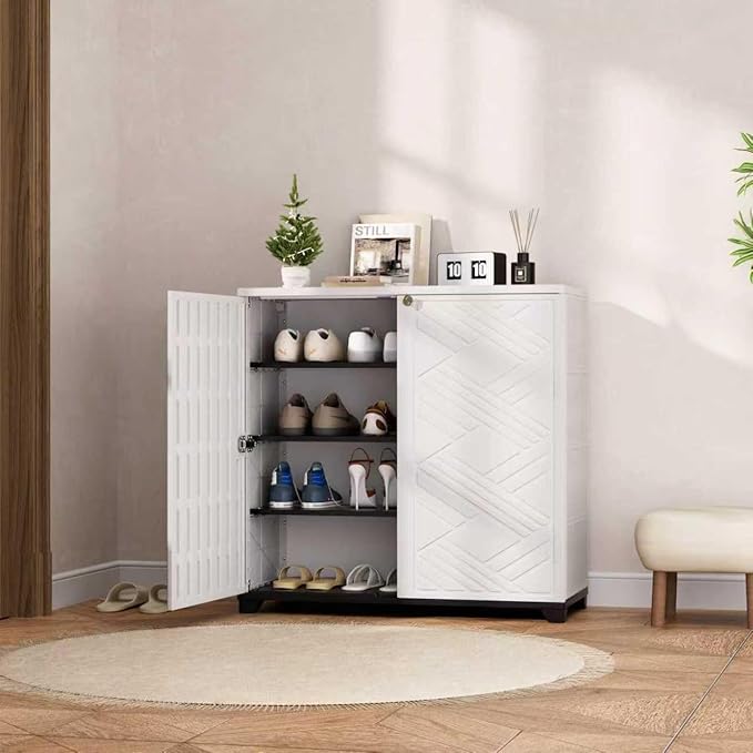 Storage Box Outdoor Caninet,Resin Indoor Storage Box Waterproof,Outdoor Storage Cabinets for Patio/Garden/Backyard(with 1 Shelf)-White