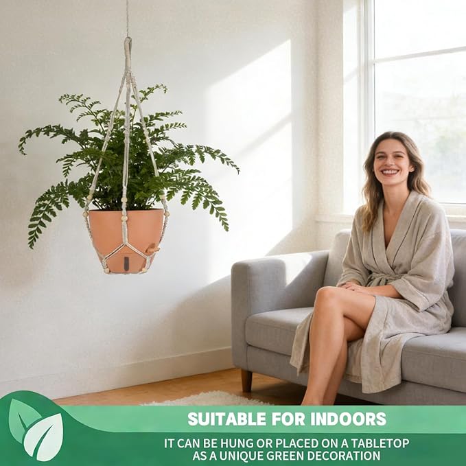 Self-Watering Hanging Planters for Indoor Plants Set 2-Piece Includes Plant Hanging Pot, Drainage-Hole Hanging Pot, and Hanging Basket Rack (Terracotta,10 Inches)