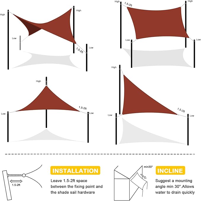 Artpuch Waterproof Sun Shade Sail, 10'x10' Rust Red Rectangular, UV Resistant Rain Canopy, Curved Edges Shade Cloth for Outdoor Patio, Deck, Yard