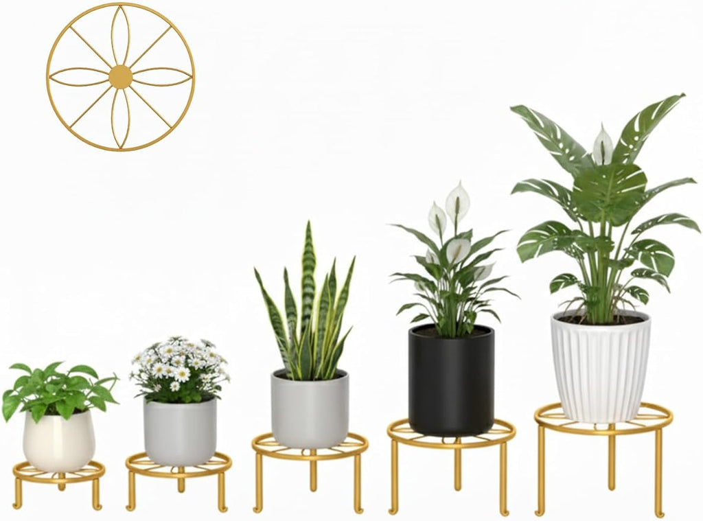 5-Pack Metal Plant Stand Indoor Anti-Rust Flower Display Stand Heavy Duty Rustproof Iron Corner Plant Holder, Round Pot Rack Shelf for Home Garden