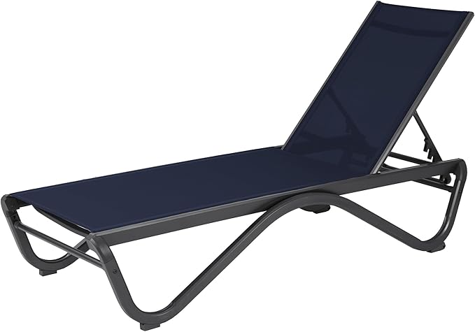 Kozyard Outdoor Chaise Lounge Chair, Full Aluminum Frame, Adjustable Reclining Patio Lounger for Poolside, Sunbathing & Backyard, Textilene (NavyBlue)