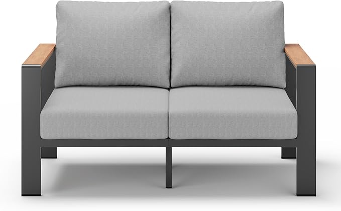 Aluminum Outdoor Patio Furniture Loveseat, All Weather Patio Conversation Sets with Washable Thick Cushion, Morden Patio Furniture Set for Porch, Balcony, Deck, Yard,Gray